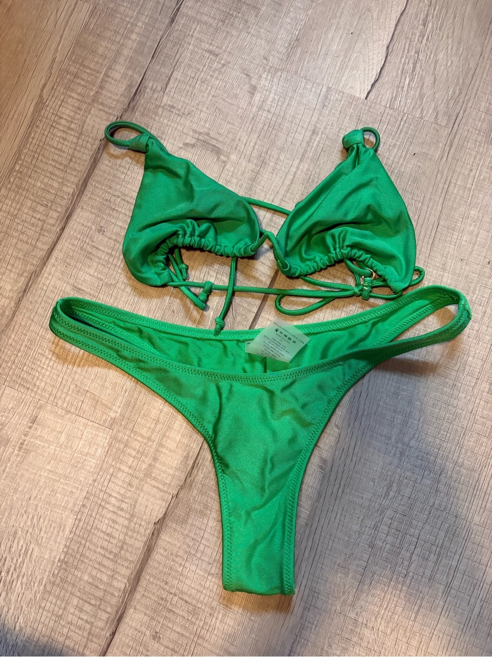 White Fox Boutique Green Triangle String Bikini